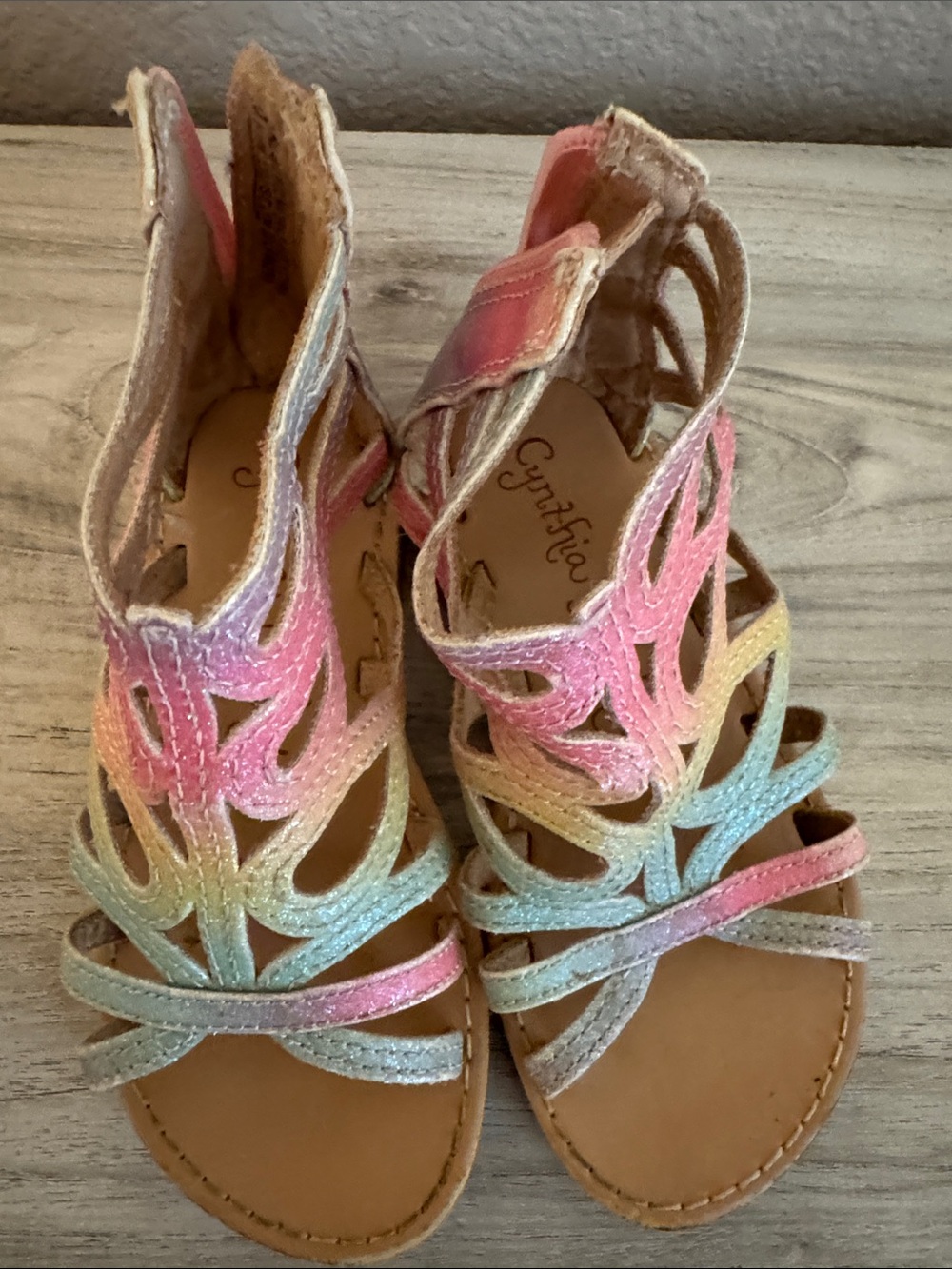 Cynthia Rowley Pastel Rainbow Glitter Cutout Gladiator Sandals